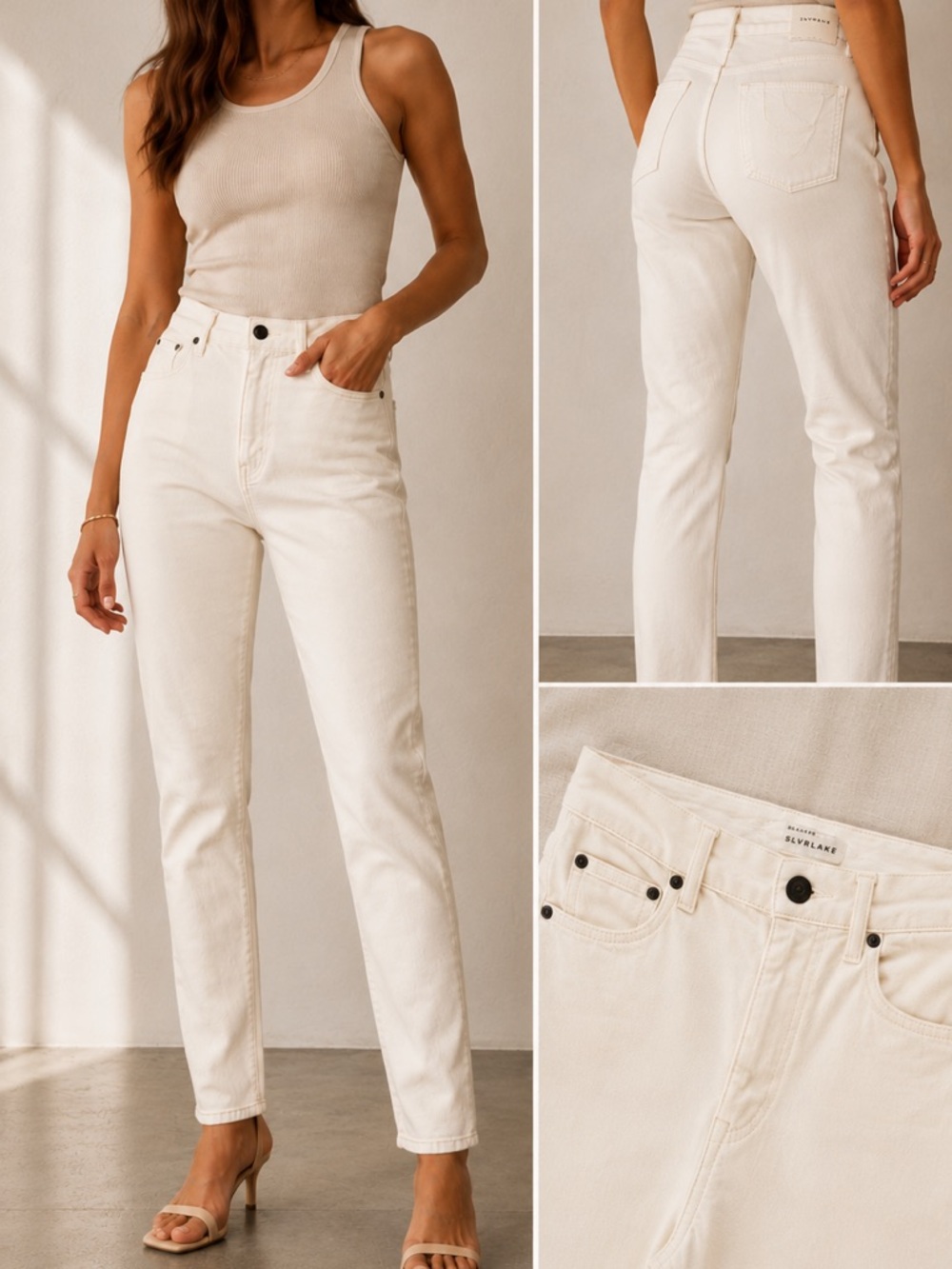SLVRLAKE Beatnick High Rise Slim Straight Jeans Off White Cream Size 25